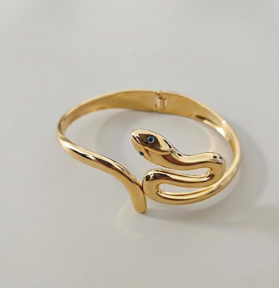 Anti tarnish gold plated snake design stainless steel cuff bracelet for women