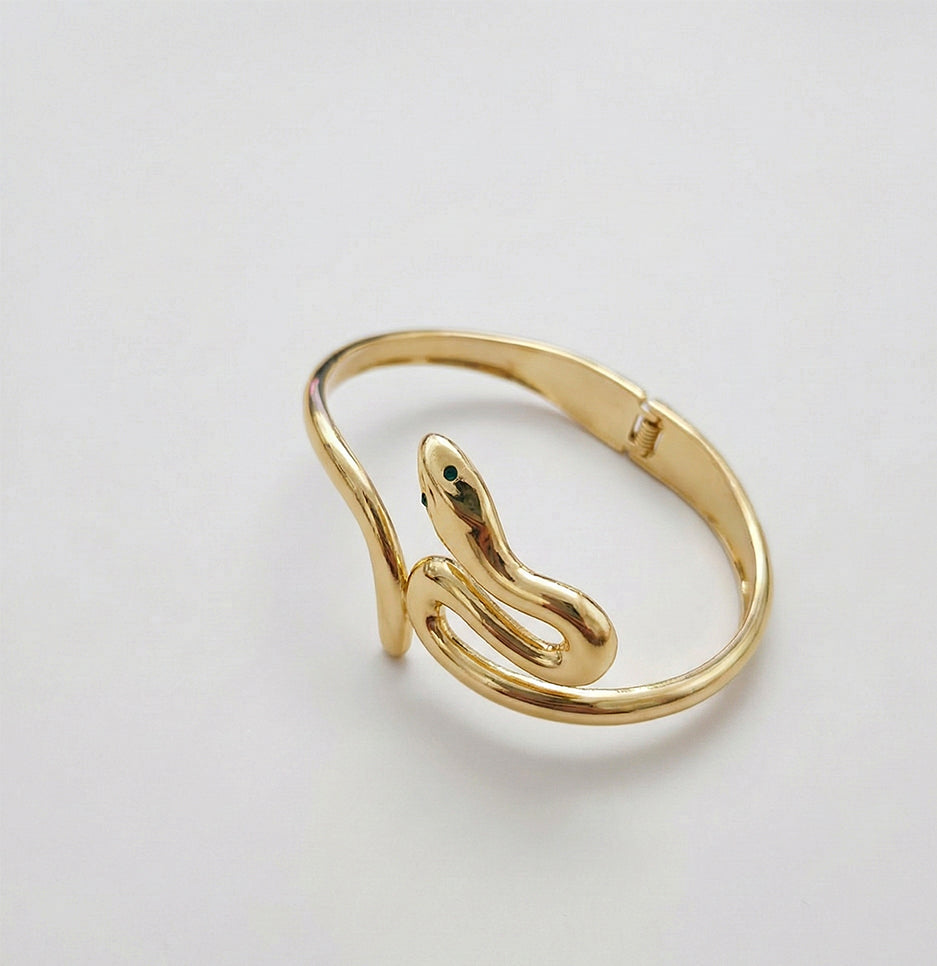 Gold plated snake cuff bracelet in anti tarnish stainless steel with a premium finish