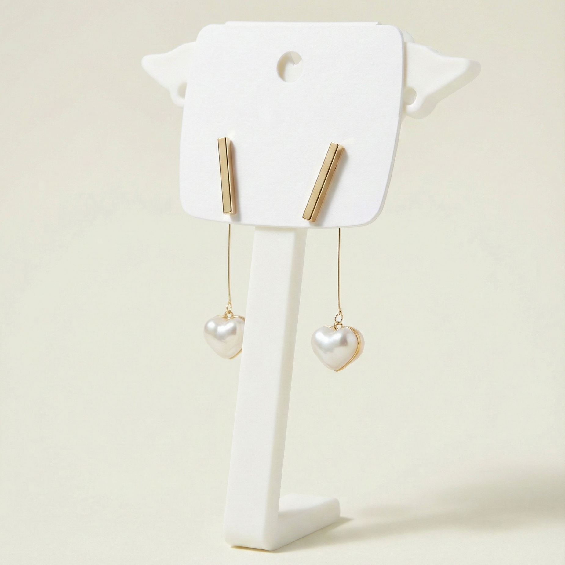 Gold Bar Heart Pearl Drop Earrings | Anti-Tarnish Steel – Zwelzy
